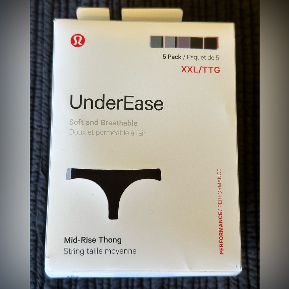 Lululemon UnderEase Mid-Rise Thong 5 Pack Size XXL 16 18 20 Black Purple Blue